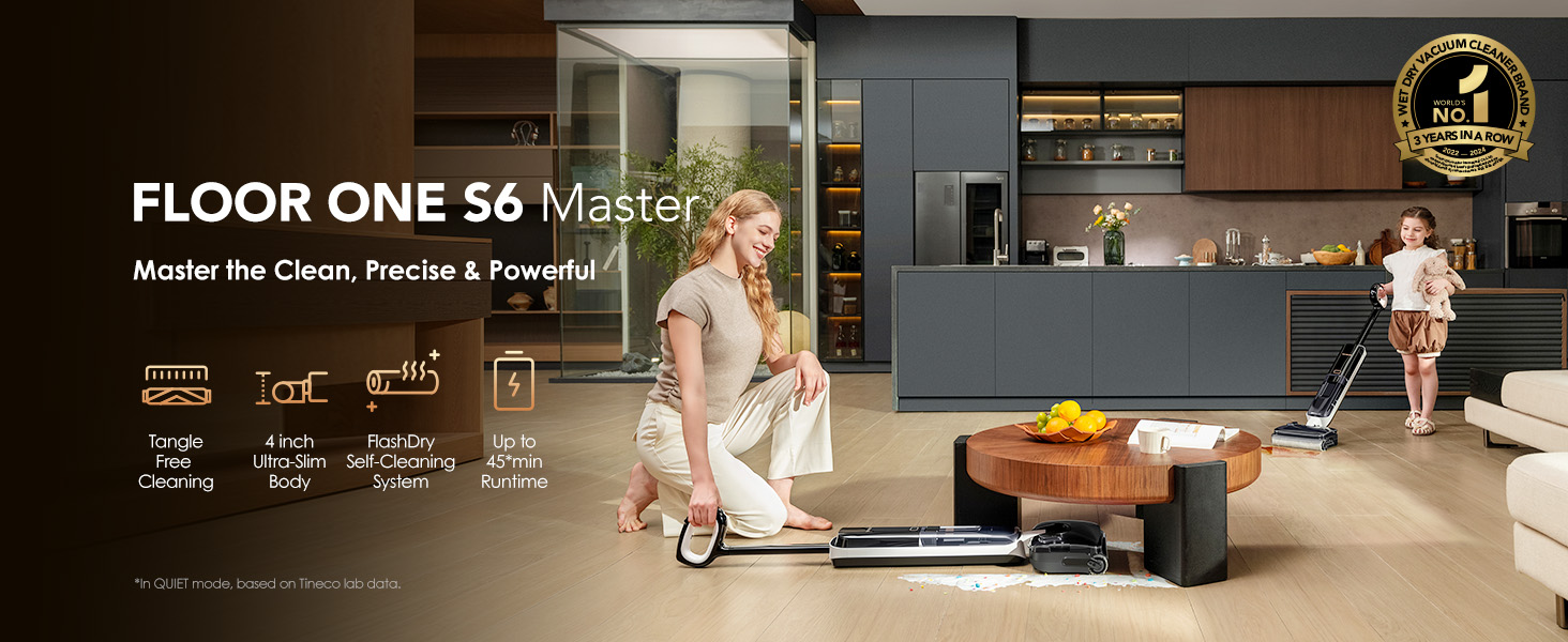 Tineco Floor ONE S6 Master Wet Dry Vacuum Cleaner, 20kPa Suction